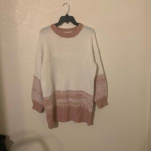 &merci pink and white seed stitch over sized sweater size medium